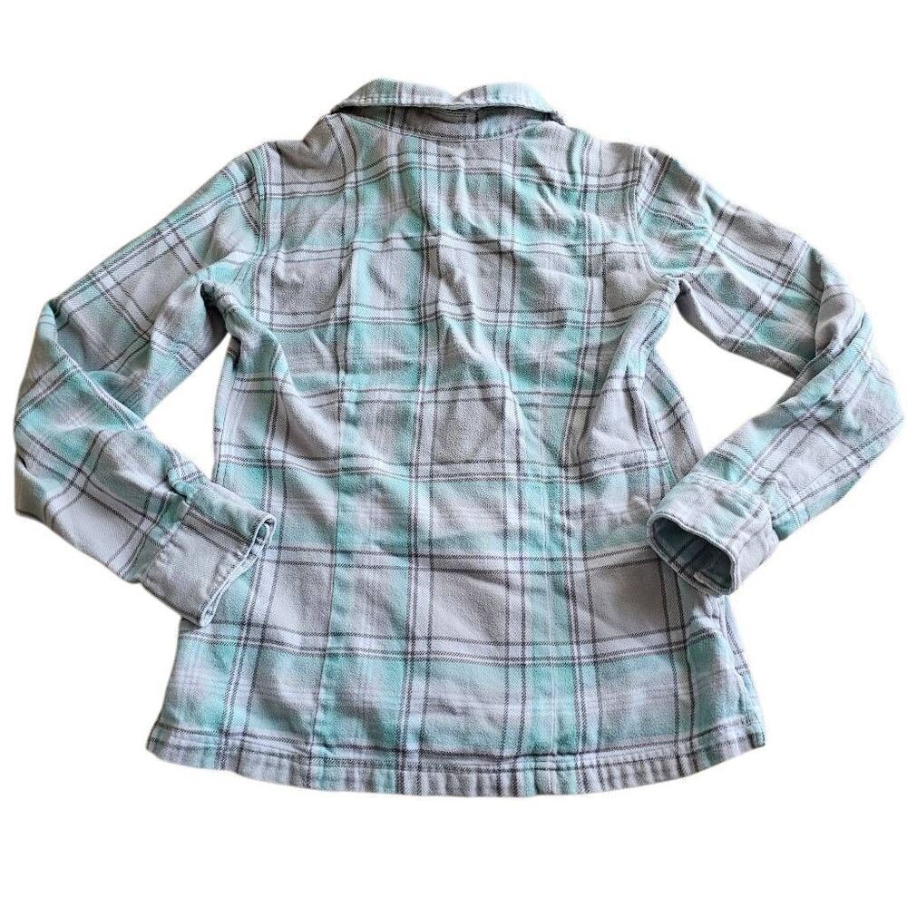 Patagonia womens Sz 6 light teal graying sleeve organic cotton flannel shirt - Picture 2 of 7